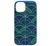 Art Deco Fan Pattern Vintage Style Blue Green Coque pour iPhone 14