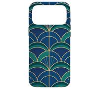 Art Deco Fan Pattern Vintage Style Blue Green Coque pour iPhone 17 Pro Max