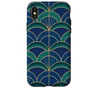Art Deco Fan Pattern Vintage Style Blue Green Coque pour iPhone X/XS