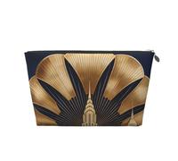 Art Deco Fan Trousse de maquillage de voyage en cuir étanche | Cuir PU imperméable. Fermeture éclair lisse. Légères.
