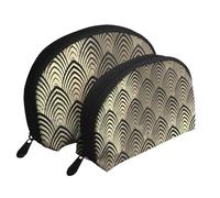 Art Déco Noir, Trousse de Maquillage Coquille Femme Petit Porte-Monnaie Trousse de Toilette Trousse à cosmétiques 2 pièces