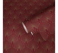 Art Déco Papier Peint Motif Rétro Doré - Rouge, Or