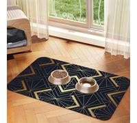 Art Deco Seamless Blue and Golden Pattern,Waterproof Pet Feeding Mat,PU Leather Placemats for Cat Dog Water Bowl,Food Mats,40x60cm