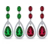 Art Déco Style de Mariage Pierres précieuses Simulées de Couleurs AAA Cubic Zircone Double Halo Gros Poire Larme CZ Pendentifs Boucles d'oreilles Araignée Défilé De Mariées Du Parti Argent