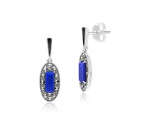 Art Déco Style Lapis Lazuli,Marcassite & Émail Goutte Boucles en Argent