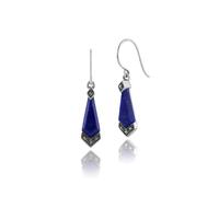 Art Déco Style Lapis Lazuli & Marcassite Goutte Boucle D'Oreille Sterling Argent