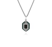 Art Déco Style Onyx, Marcassite & Émail Hexagone Collier en Argent