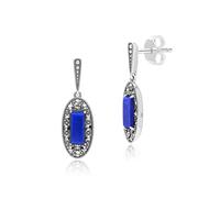 Art Déco Style Ovale Lapis Lazuli Et Marcassite Goutte Boucles en Argent