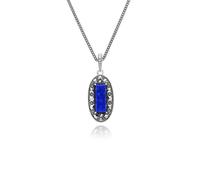 Art Déco Style Ovale Lapis Lazuli & Marcassite Collier en Argent