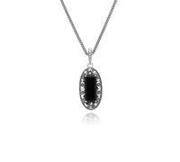 Art Déco Style Ovale Onyx Et Marcassite Collier en Argent