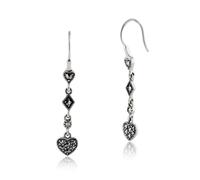Art Déco Style Rond Marcassite Ensemble Pavé Coeur Goutte Boucles en Argent