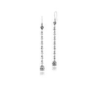 Art Déco Style Rond Marcassite Long Pendantes Earrings IN 925 Argent Sterling