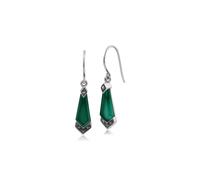 Art Déco Style Vert Calcédoine & Marcassite Boucles D'Oreilles Goutte en Argent