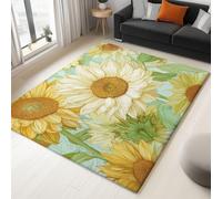 Art Déco Tapis de Salon Lavable 120 x 170 cm, Faible Poil Antidérapant Adapté à l'aspirateur avec Motif Magnifiques Fleurs Tournesol Tapis Chambre pour Commercial de Bureau, Jaune