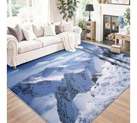 Art Déco Tapis de Salon Lavable 140 x 200 cm, Faible Poil Antidérapant Adapté à l'aspirateur avec Motif Ciel Montagnes Enneigées Tapis Chambre pour Commercial de Bureau, Crème