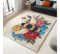 Art Déco Tapis de Salon Lavable 140 x 200 cm, Faible Poil Antidérapant Adapté à l'aspirateur avec Motif Élégance Fleurs Insectes Tapis Chambre pour Commercial de Bureau, Couleur