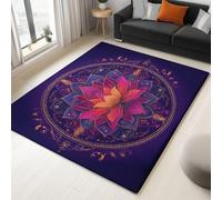 Art Déco Tapis de Salon Lavable 60 x 90 cm, Faible Poil Antidérapant Adapté à l'aspirateur avec Motif Élégant Géométrique Mandala Tapis Chambre pour Commercial de Bureau, Violet