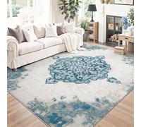 Art Déco Tapis de Salon Lavable 60 x 90 cm, Faible Poil Antidérapant Adapté à l'aspirateur avec Motif Texture Luxueuse Et Vieillie Tapis Chambre pour Commercial de Bureau, Bleu