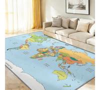 Art Deco Tapis Intérieur - Mappemonde Contours Pays Doux, Confortable, Élégant, pour Salon, Chambre Bureau ou Couloir, Lavables, 120 x 170 cm Bleu Clair