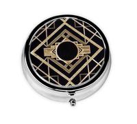 Art Déco Vintage Era The Great Gatsby Gold Black Pattern, Boîte à pilules, étui à pilules rond, petit récipient à pilules, organisateur de pilules de voyage