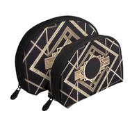 Art Déco Vintage Era The Great Gatsby Gold Black Pattern, Trousse de Maquillage Coquille Femme Petit Porte-Monnaie Trousse de Toilette Trousse à cosmétiques 2 pièces
