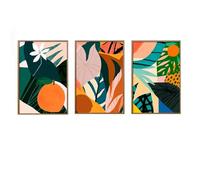 Art Décor,Tableau Abstrait Coloré de Style Botanique Motif Floral Vert Feuille de Cactus et Fleur Orange Style Nordique Décoration Murale pour la Cuisine et la Chambre-50*60cm-3PCS (sans cadre)