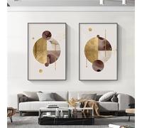 Art Décor,Tableau Abstrait Géométrique sur Toile Affiche D'Art Moderne Impressions Couleurs Brun Doré Idéal pour la Décoration Murale du Salon de la Chambre Ou du Bureau-40*50cm*2PCS (Non encadré)