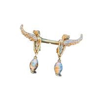 Art décoration ange Dangle boucles d'oreilles, ton or cuivre avec AB strass ailes et émail perle, 925 argent messages pour les parties à thème mariée