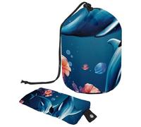 Art Deep Ocean Whale Trousse de maquillage de voyage pour femme, pliable avec cordon de serrage, trousse de toilette portable, Baleine de l'océan profond, 9.9x6.9in/25.2x17.6cm;6x3.5in/15.2x8.8cm,