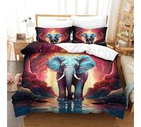 Art d'Éléphant dans Une Grotte-Scène Mystique de Fantaisie Parure De Lit Enfant Adulte Ensemble De Literie Housse De Couette Garçon Linge De Lit avec Taie Double（200x200cm）