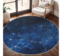 Art des éToiles Et des Constellations Tapis Rond 100 cm Intérieur & Extérieur Doux Antidérapant Lavable en Machine, Bleu Foncé Tapis Décoratif de Style Moderne pour Salon Chambre Salle à Manger