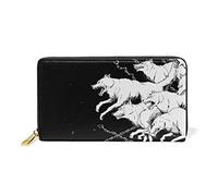Art des Loups Blancs Noirs Portefeuille Zipper Long Bourse en Cuir Véritable avec Titulaire de la Carte de Crédit pour Téléphone Femmes Fille Hommes