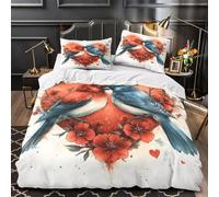 Art des Oiseaux Amoureux Impression 3D 3 pièces Housse de lit Style Aquarelle Romantique Housse de Couette Microfibre Fermeture éclair Anti-acariens pour Filles Adolescents Adultes King（220x240cm）