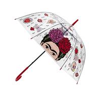 art&design24 Parapluie I'm Frida Parapluie Pluie Couleur Transparent avec Poignée Rouge, Ouverture automatique, Ø 105 cm, Parapluie Coupe-Vent, transparent