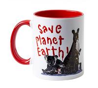 art&design24 Tasse personnalisée officielle TVBOY Graphics Save Planet Earth en céramique avec intérieur rouge et poignée rouge, capacité 300 ml