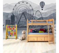 Art Dessiné À La Main City Architecture Alpine Hot Air Balloon Papier Peint 3D Soie De Luxe Intissé Bureau Salle à Manger Canapé Chambre Salon TV Mural Décoratif-350cm×256cm