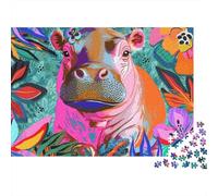 Art d'hippo coloré 1000 Pièces Art Néon Hippo Puzzle pour Adultes Carton sans Odeur Anti-Stress Difficile pour Experts Livraison Rapide sans Reflets 38x26cm/1000pcs