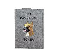 Art-Dog Couverture de Passeport pour Chien - Couverture en Feutre Faite à la Main avec Motif Brodé - Porte-Passeport de Voyage Vétérinaire pour Chiens - 17x12,5cm - Boxer I