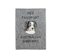Art-Dog Couverture de Passeport pour Chien - Couverture en Feutre Faite à la Main avec Motif Brodé - Porte-Passeport de Voyage Vétérinaire pour Chiens - 17x12,5cm - Australian Shepherd