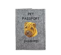 Art-Dog Couverture de Passeport pour Chien - Couverture en Feutre Faite à la Main avec Motif Brodé - Porte-Passeport de Voyage Vétérinaire pour Chiens - 17x12,5cm - Shar-Pei