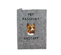 Art-Dog Couverture de Passeport pour Chien - Couverture en Feutre Faite à la Main avec Motif Brodé - Porte-Passeport de Voyage Vétérinaire pour Chiens - 17x12,5cm - American Staffordshire Terrier