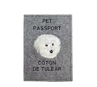Art-Dog Couverture de Passeport pour Chien - Couverture en Feutre Faite à la Main avec Motif Brodé - Porte-Passeport de Voyage Vétérinaire pour Chiens - 17x12,5cm - Coton de Tulear
