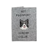 Art-Dog Couverture de Passeport pour Chien - Couverture en Feutre Faite à la Main avec Motif Brodé - Porte-Passeport de Voyage Vétérinaire pour Chiens - 17x12,5cm - Border Collie