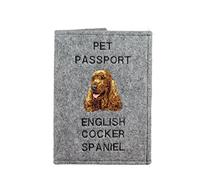 Art-Dog Couverture de Passeport pour Chien - Couverture en Feutre Faite à la Main avec Motif Brodé - Porte-Passeport de Voyage Vétérinaire pour Chiens - 17x12,5cm - English Cocker Spaniel