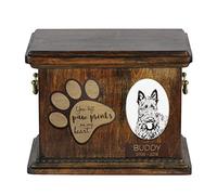 Art-Dog Custom Dog Memorial Urn - Portrait en Bronze Coulé à Froid Fait Main avec Plaque en Céramique Personnalisée - Urne pour Cendres de Chien - 8,3x11,4x8,7" - Terrier écossais