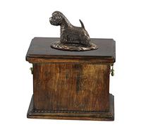 Art-Dog Custom Dog Sitting Statue Memorial Urn - Bronze Coulé à Froid Fait à la Main sur Base de Bouleau - Urne pour Les Cendres de Chien - 29 x 21 x 38 cm - Terrier Blanc des Highlands de l'Ouest