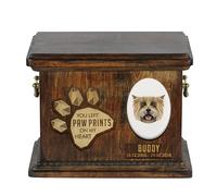 Art-Dog Custom Geometric Dog Memorial Urn - Urne en Bois Faite à la Main - Plaque Décorative en Céramique - Urne pour Cendres de Chien - 8,3x11,4x8,7" - Terrier des Cairns