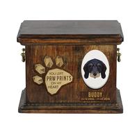 Art-Dog Custom Geometric Dog Memorial Urn - Urne en Bois Faite à la Main - Plaque Décorative en Céramique - Urne pour Cendres de Chien - 8,3x11,4x8,7" - Teckel à Poil Dur