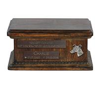 Art-Dog Custom Low Memorial Urn - Portrait en Bronze Coulé à Froid Fait à la Main sur Une Base en Bouleau - Urne pour Cendres de Chien - 8,3x11,4x4,3" - Whippet