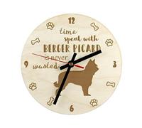 Art-Dog Dog Horloge en Bois - Horloge Murale ou de Bureau Personnalisable pour Les Amateurs de Chiens - Montre Faite à la Main en Contreplaqué de Bouleau - 20x20 cm - Berger Picard